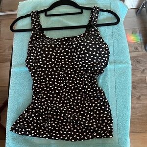 Black Square Print Tankini Top
